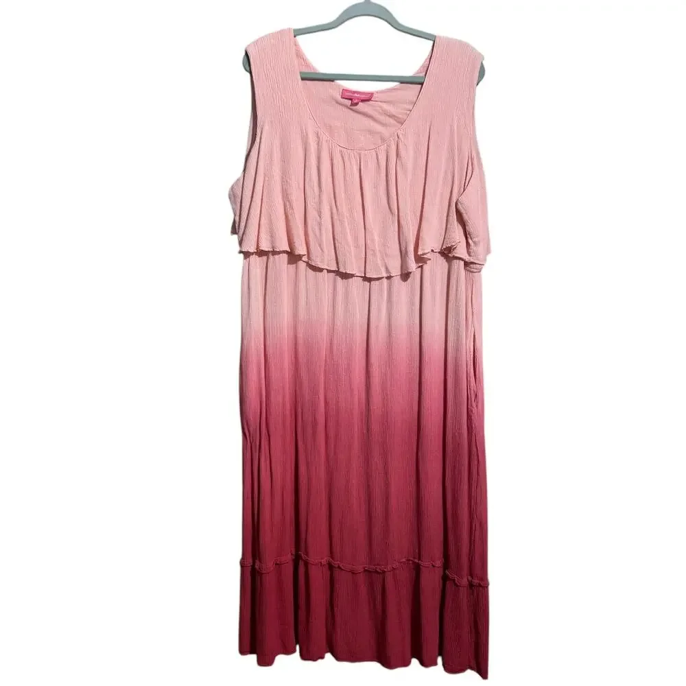 Woman Within Pink ombre crepe material midi dress with pockets 1X